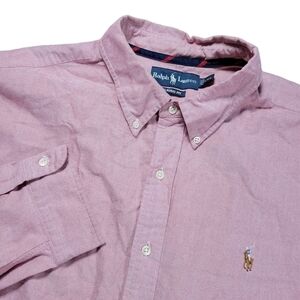 Ralph Lauren‎ Button Down Shirt Mens XXL Pink Red Classic Fit Flesh Pony Holiday